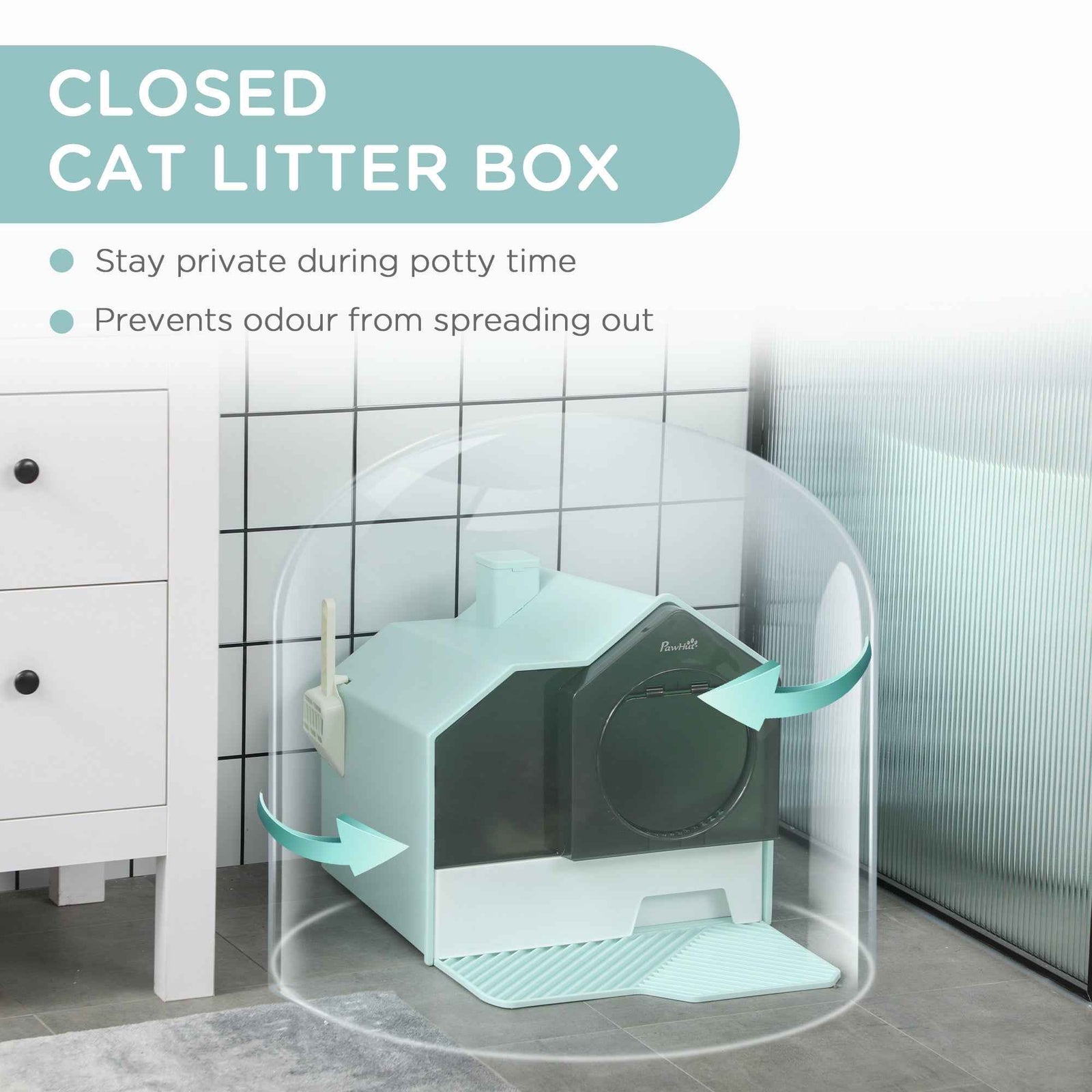Hooded Cat Litter Box With Mat Blue - PawSlow