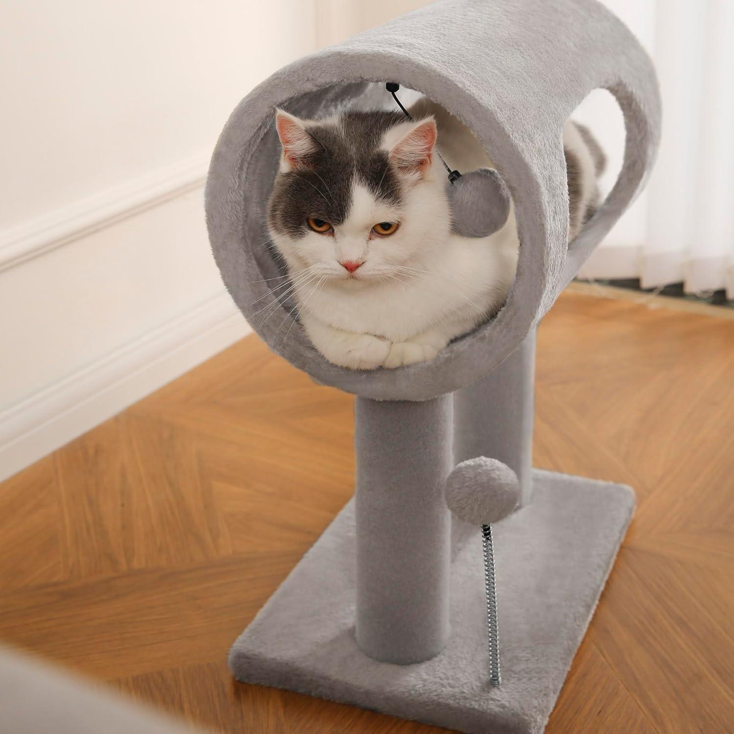 Indoor Cat Tree With Tunnel Bed Gray - PawSlow