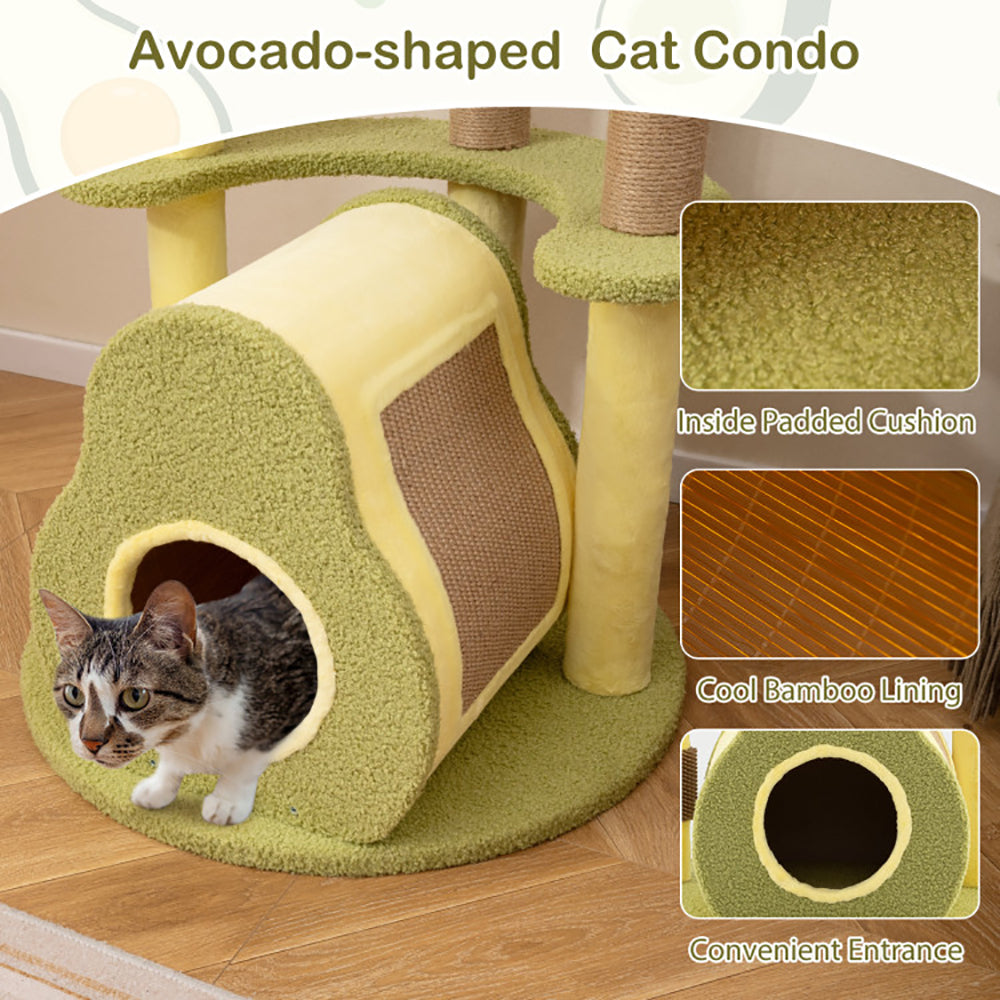 Avocado Cat Tree Tower With Condo Bed - PawSlow
