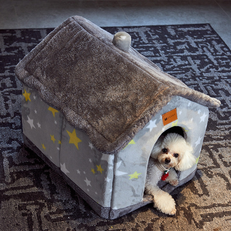 Foldable Dog Cat House Bed Warm Enclosed Pet Kennel