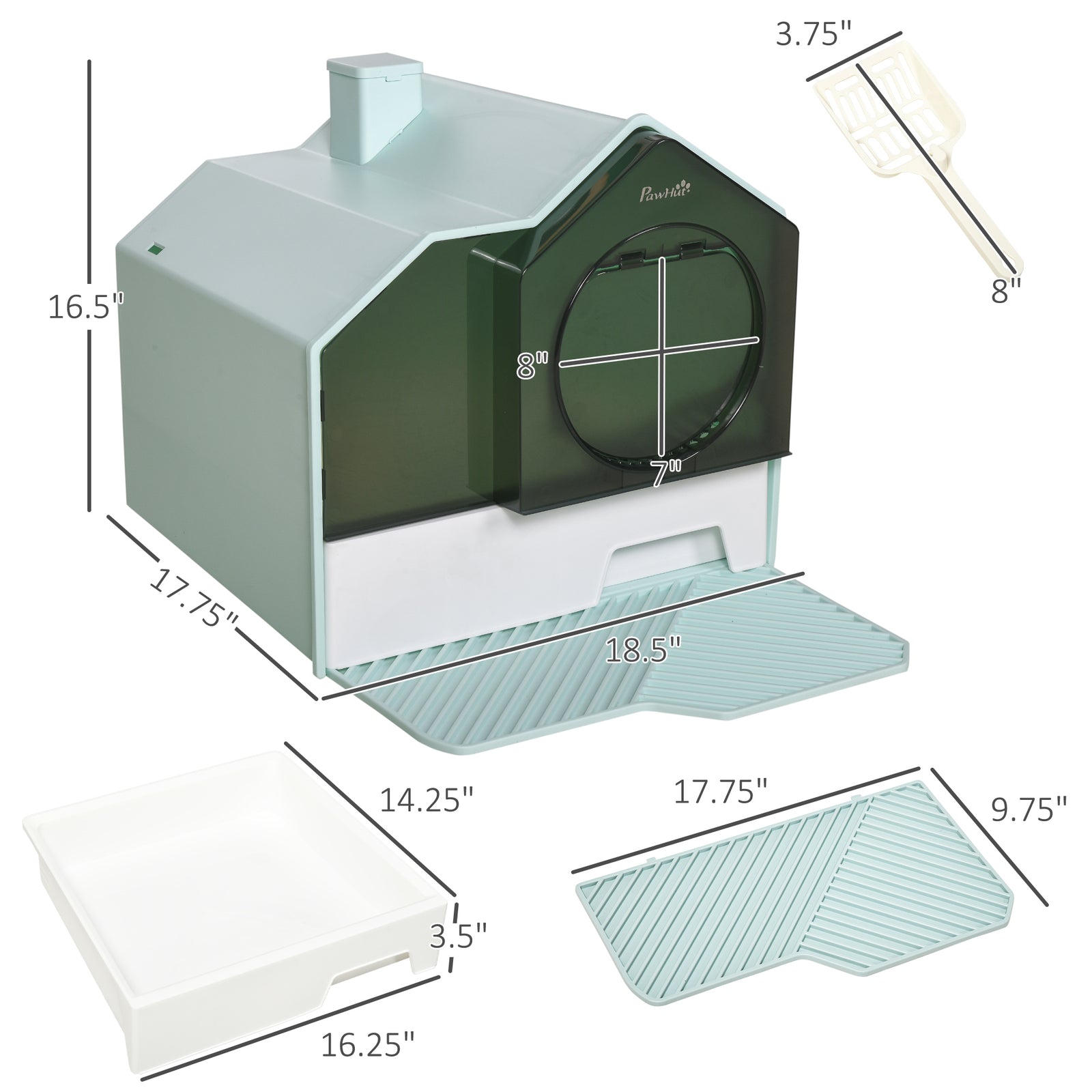 Hooded Cat Litter Box With Mat Blue - PawSlow