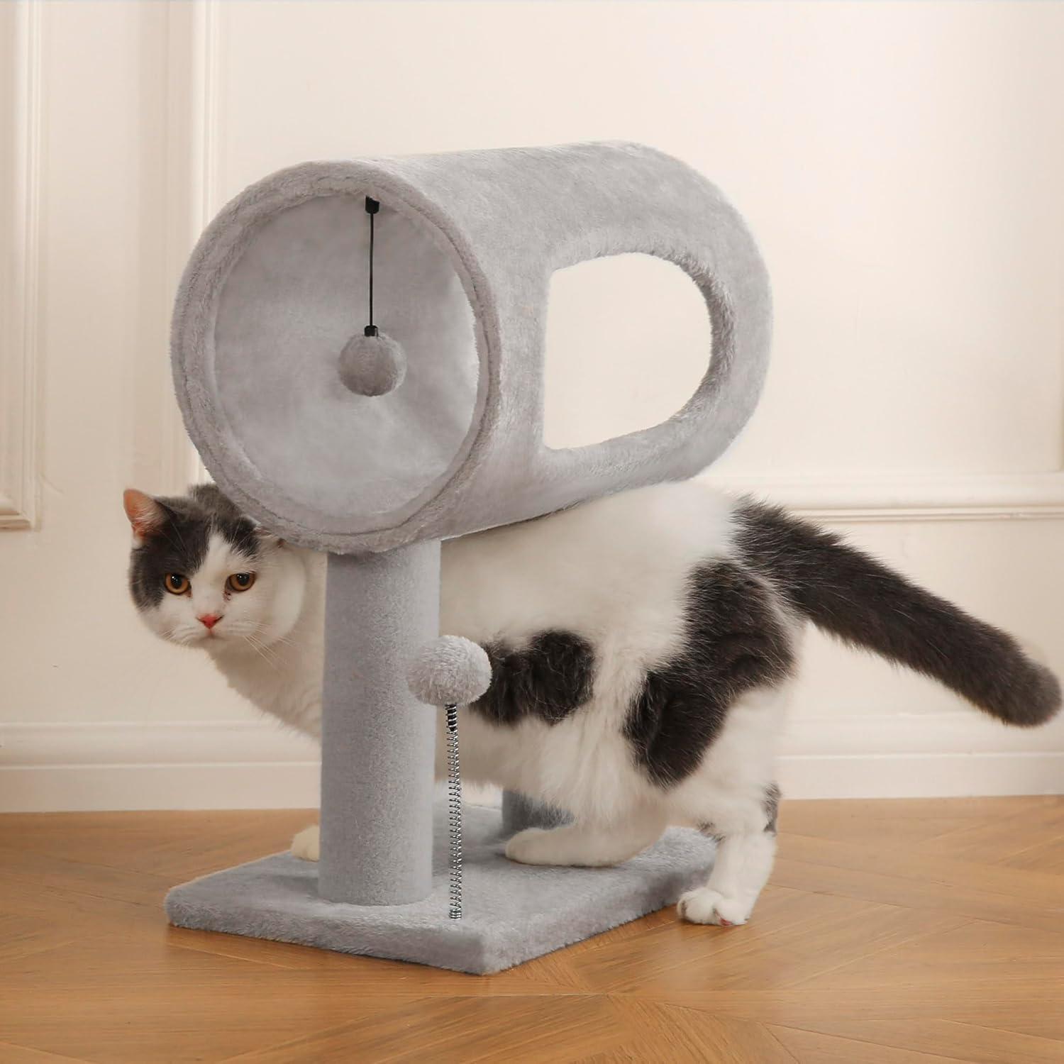 Indoor Cat Tree With Tunnel Bed Gray - PawSlow