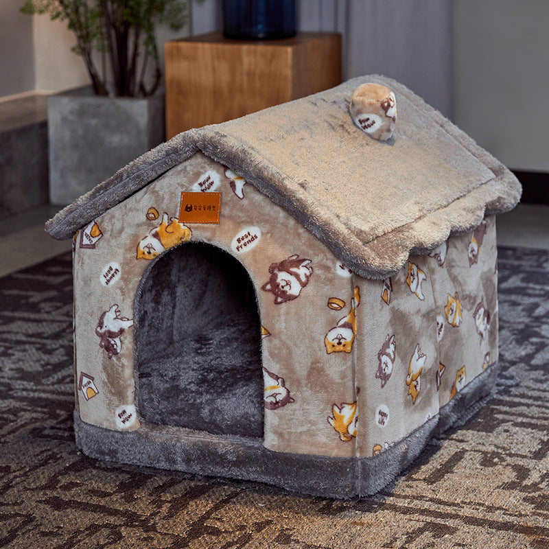 Foldable Dog Cat House Bed Warm Enclosed Pet Kennel