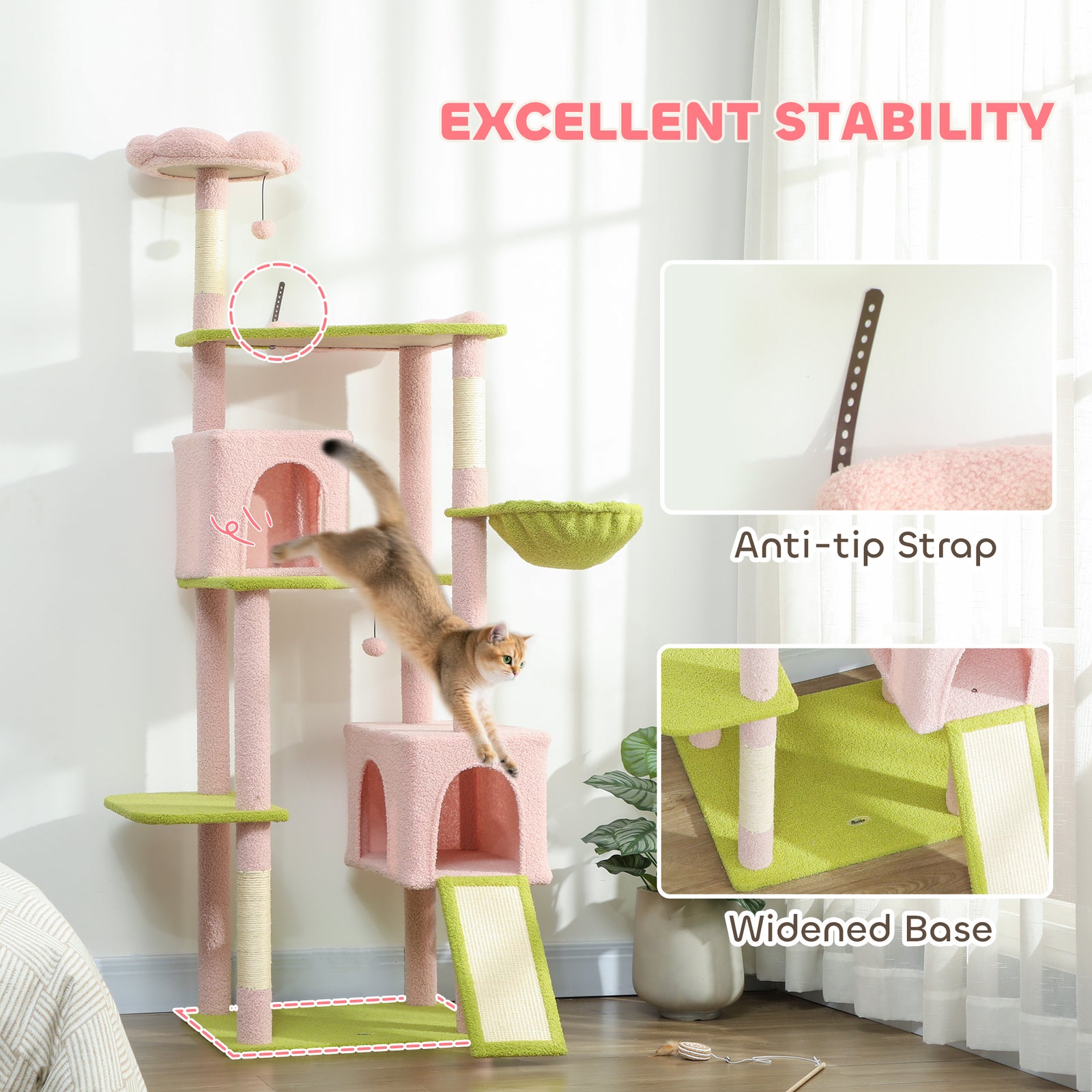 Pink Cat Tree With Scratching Post - PawSlow