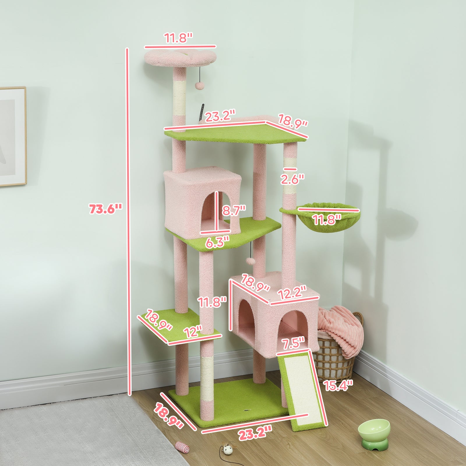 Pink Cat Tree With Scratching Post - PawSlow