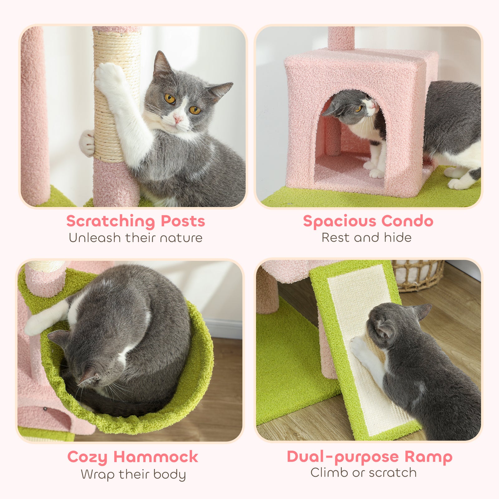 Pink Cat Tree With Scratching Post - PawSlow