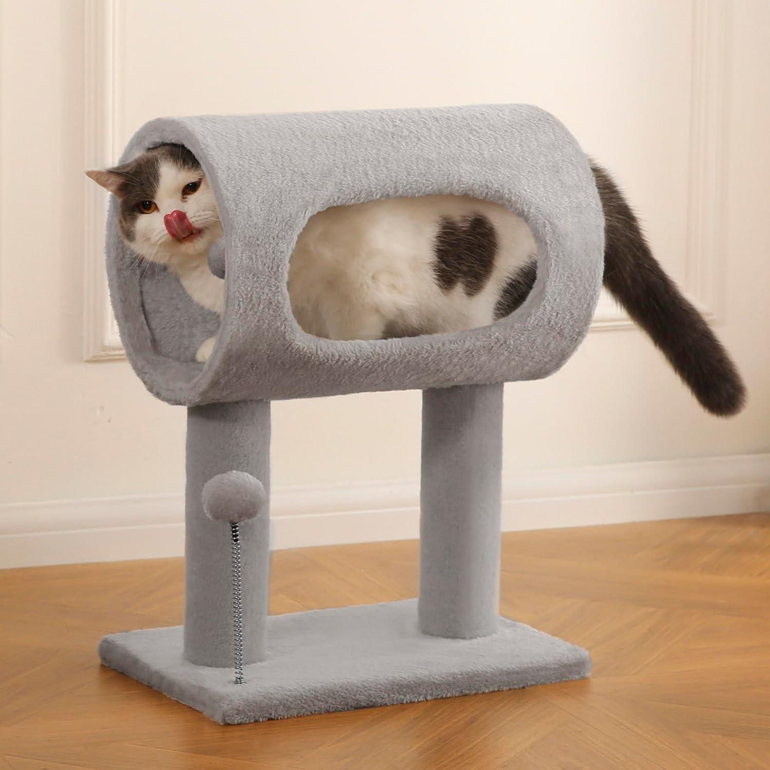 Indoor Cat Tree With Tunnel Bed Gray - PawSlow