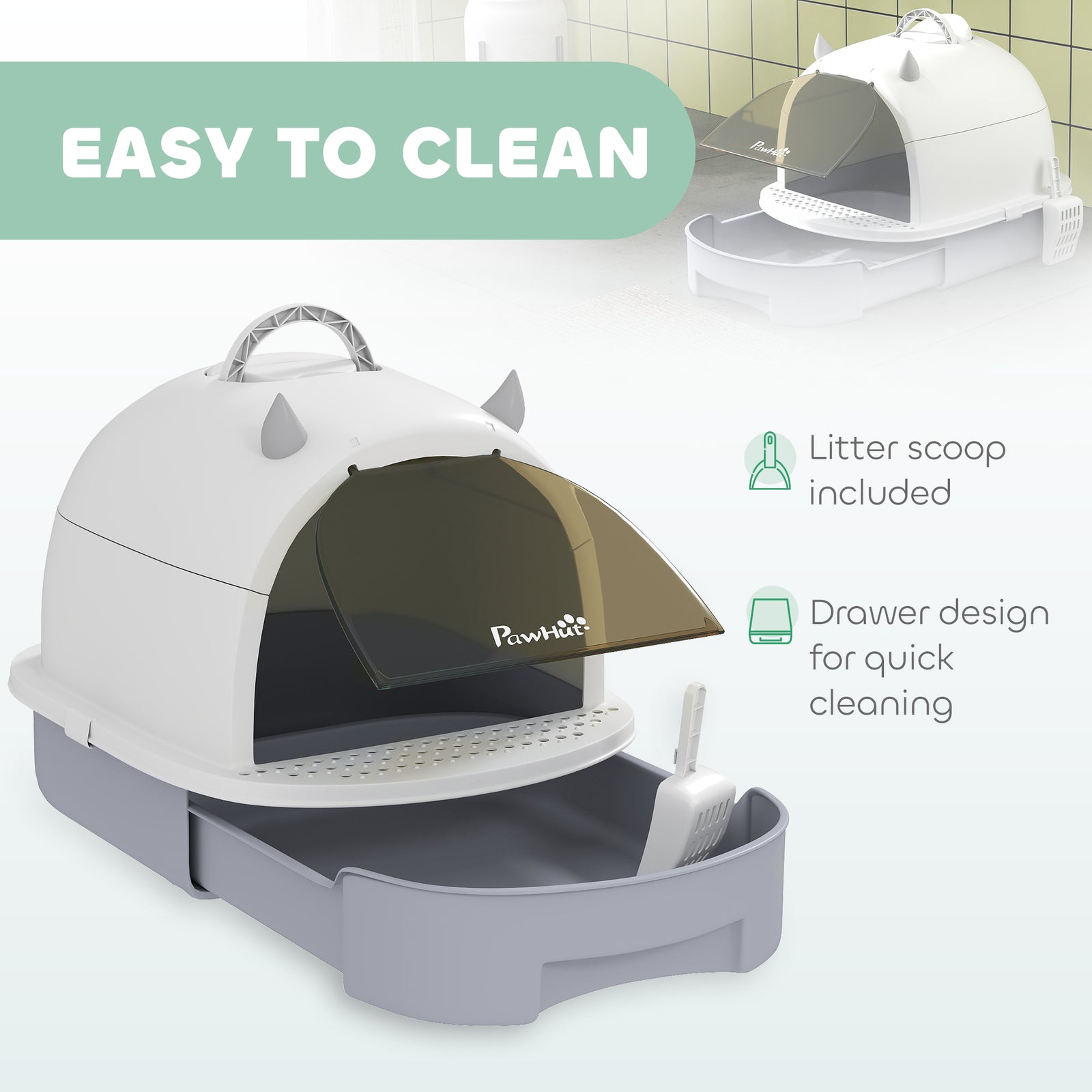 Covered Cat Litter Box With Lid Gray - PawSlow