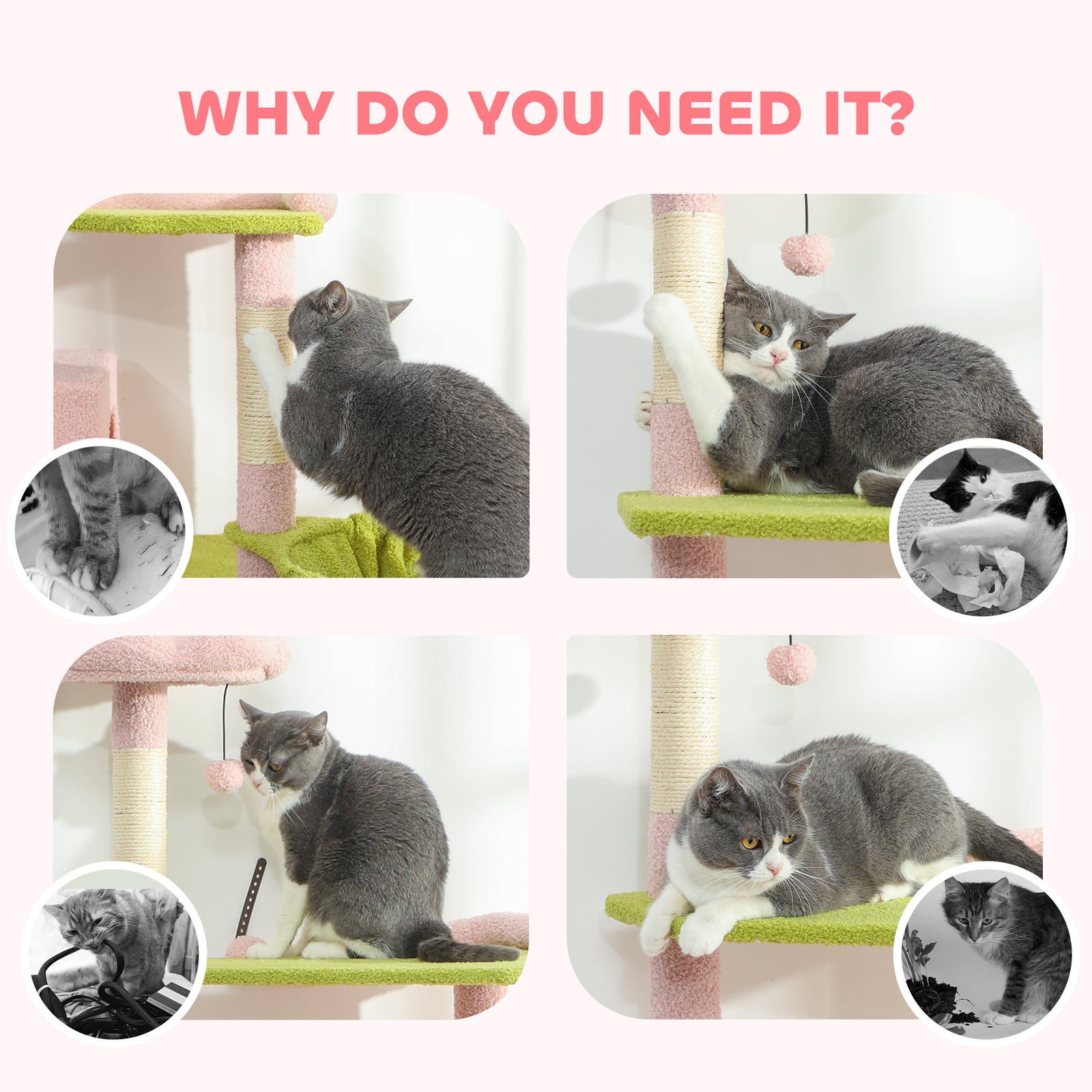 Pink Cat Tree With Scratching Post - PawSlow