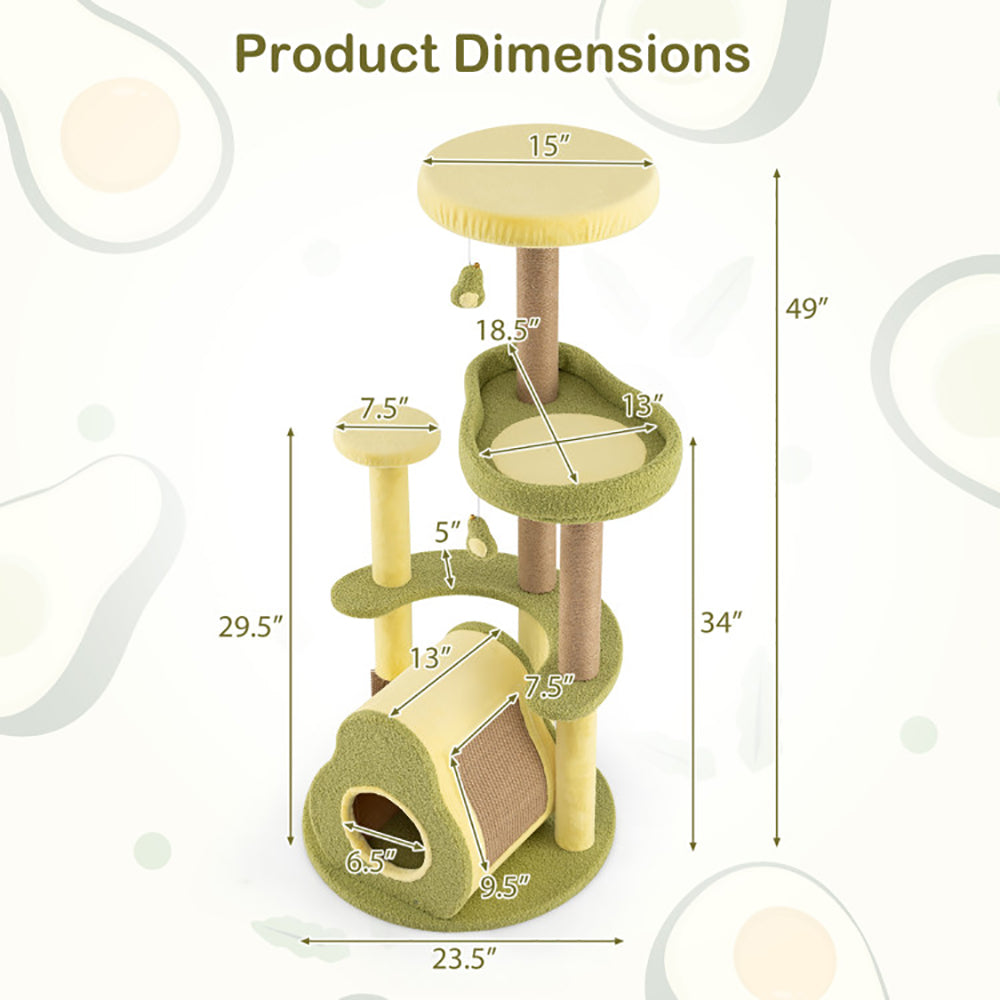 Avocado Cat Tree Tower With Condo Bed - PawSlow