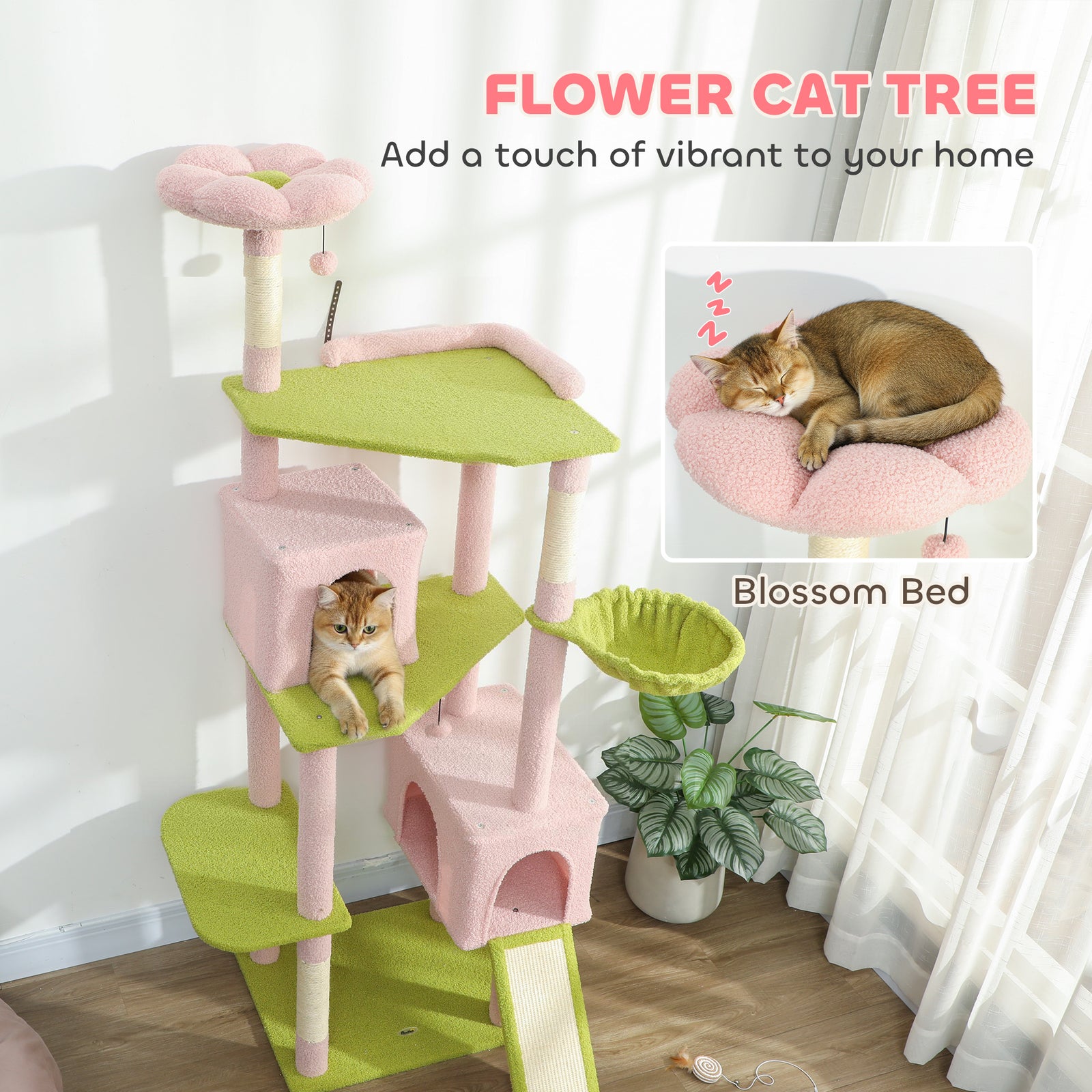 Pink Cat Tree With Scratching Post - PawSlow
