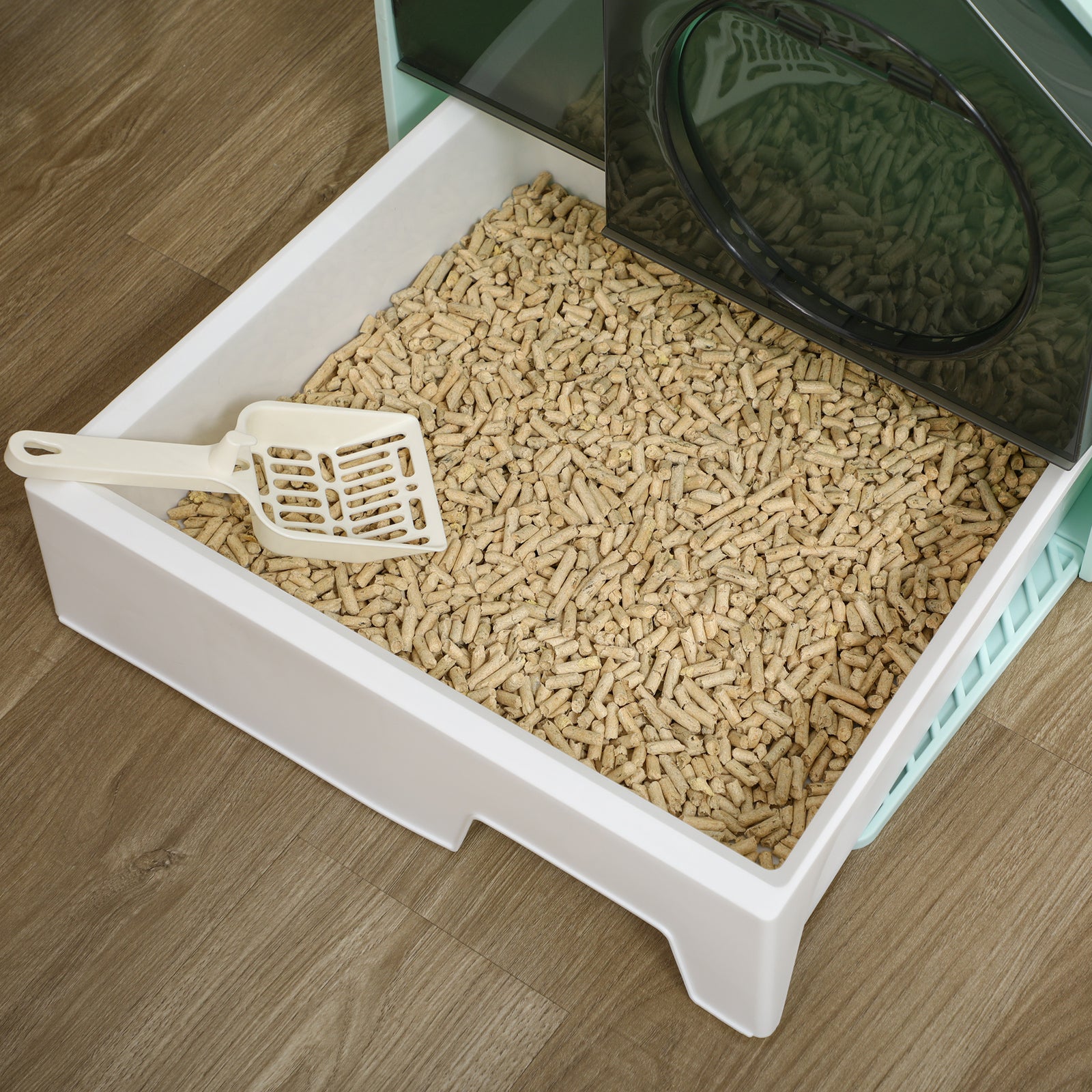 Hooded Cat Litter Box With Mat Blue - PawSlow