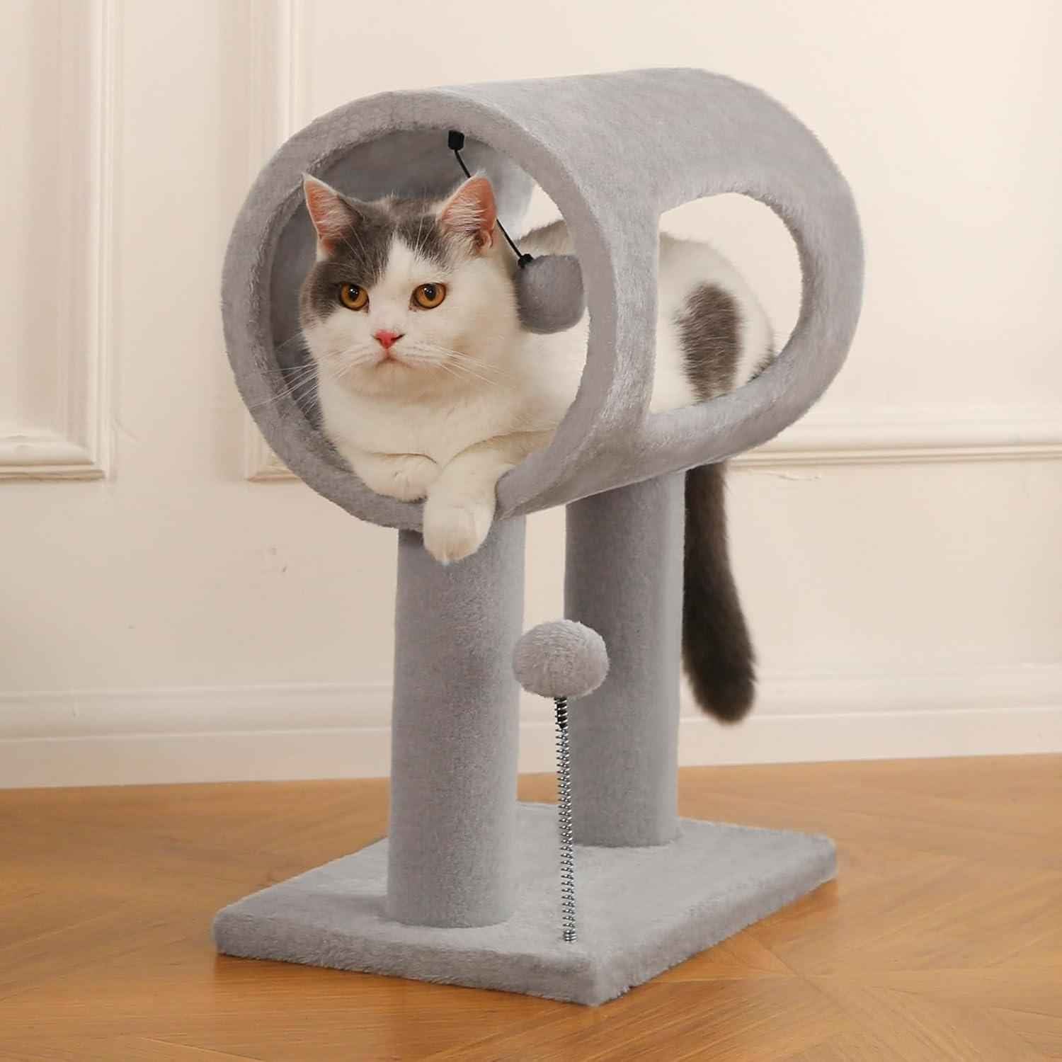 Indoor Cat Tree With Tunnel Bed Gray - PawSlow