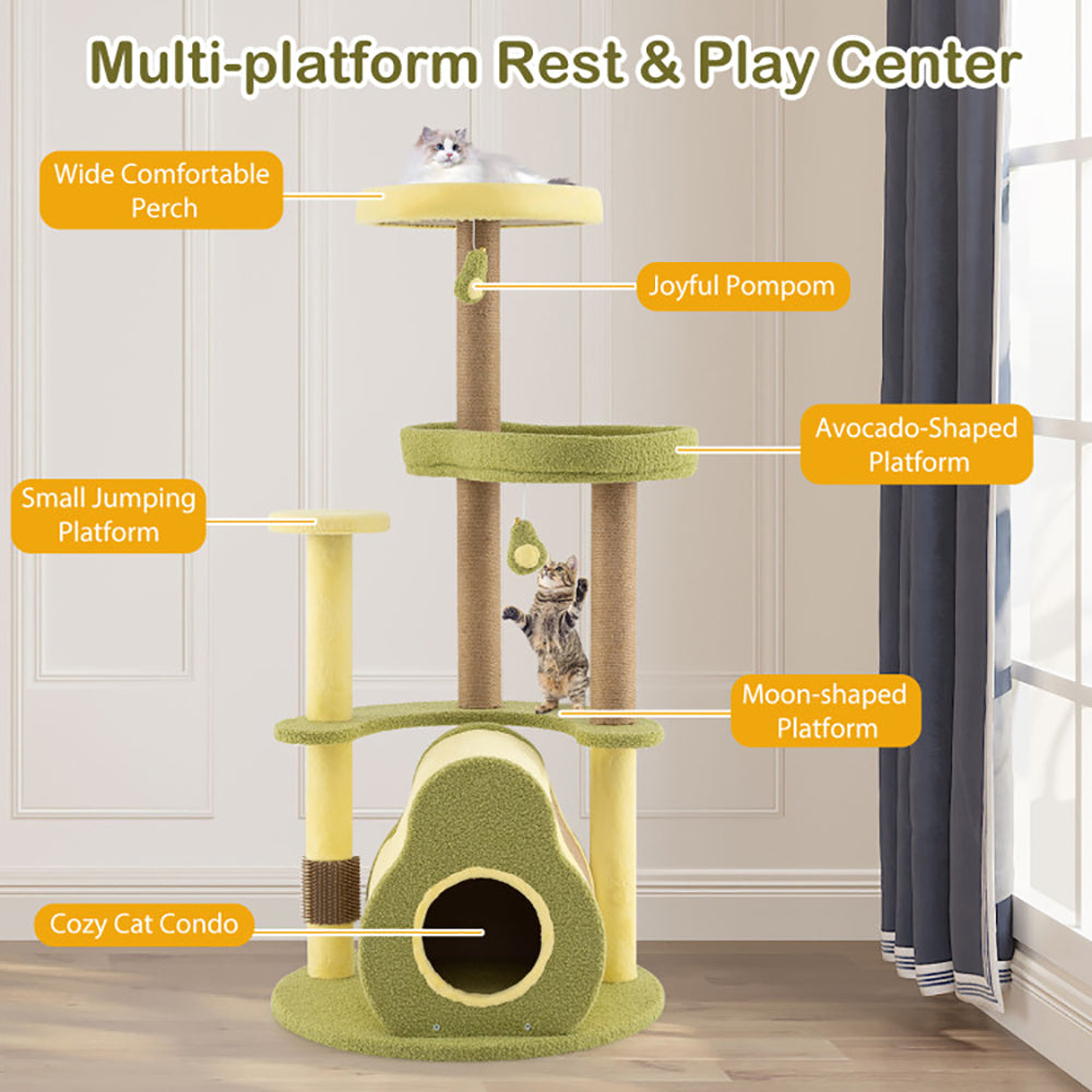Avocado Cat Tree Tower With Condo Bed - PawSlow