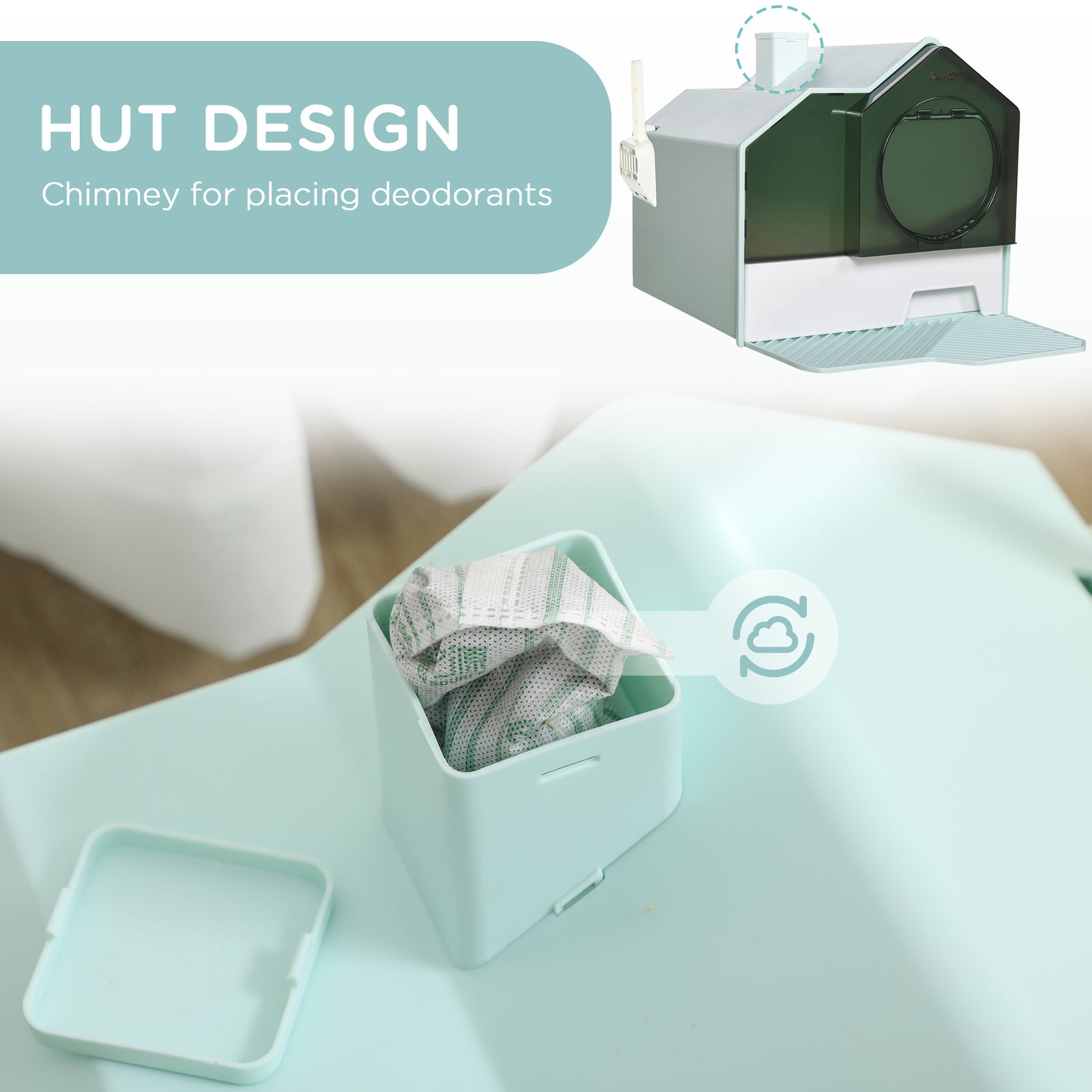 Hooded Cat Litter Box With Mat Blue - PawSlow