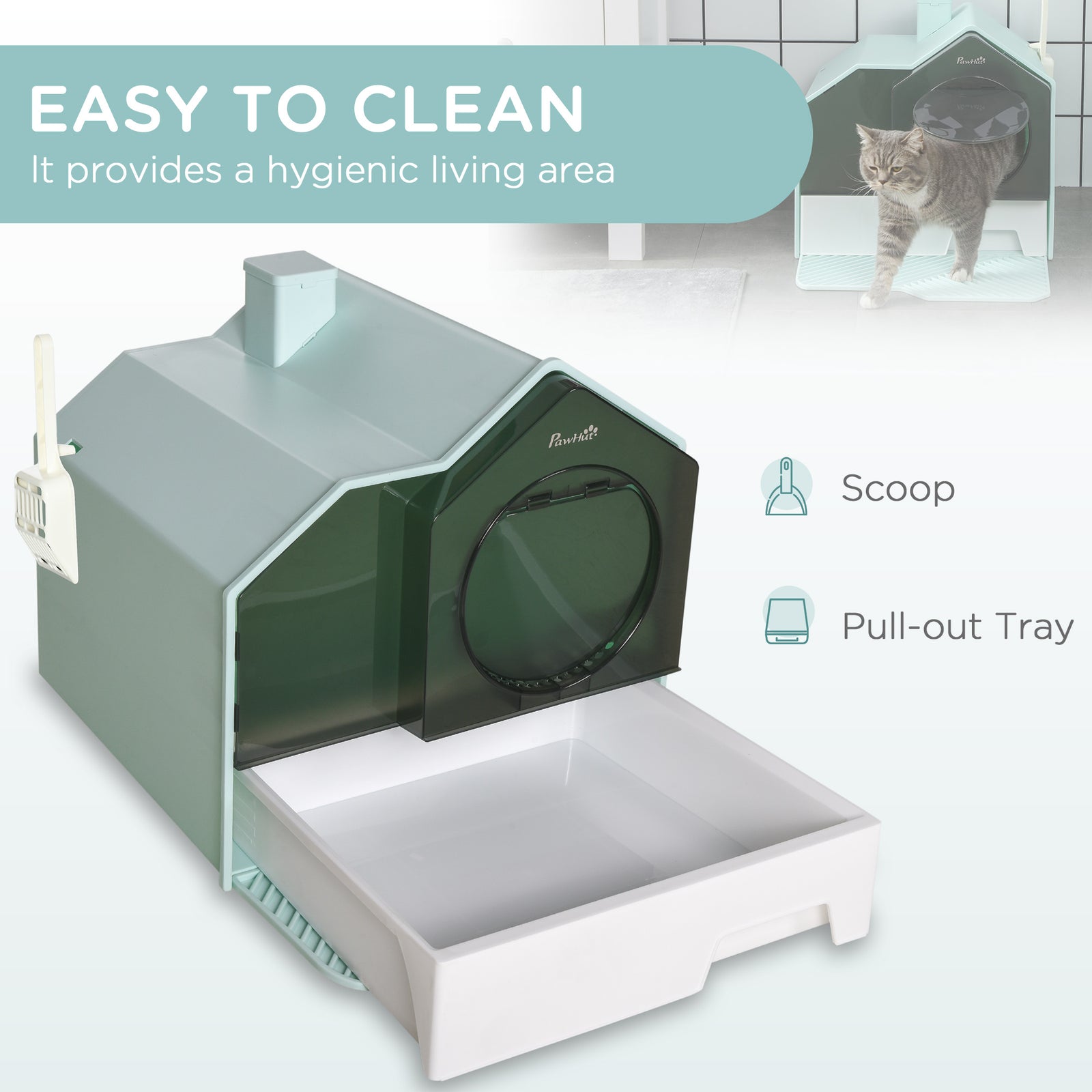 Hooded Cat Litter Box With Mat Blue - PawSlow