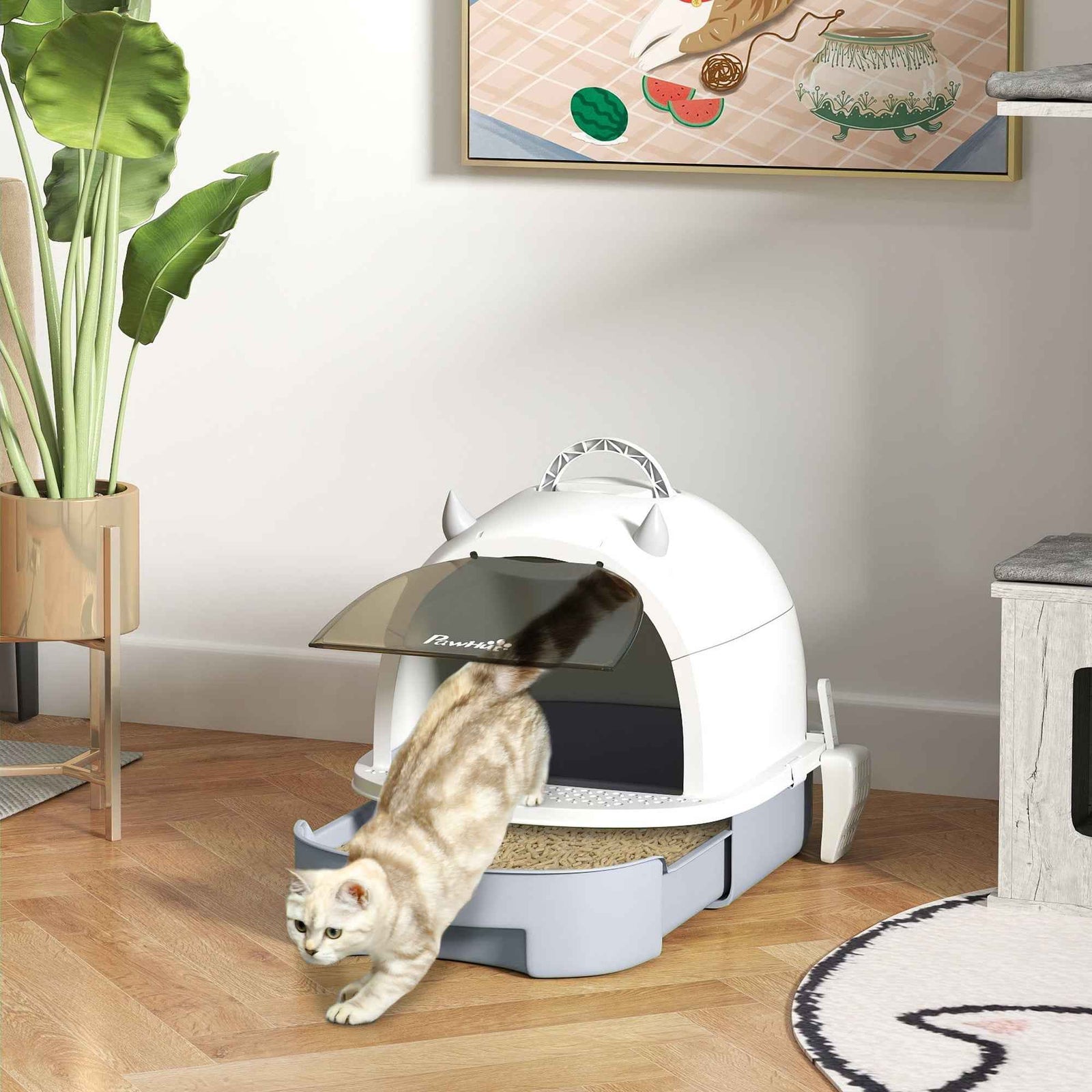 Covered Cat Litter Box With Lid Gray - PawSlow