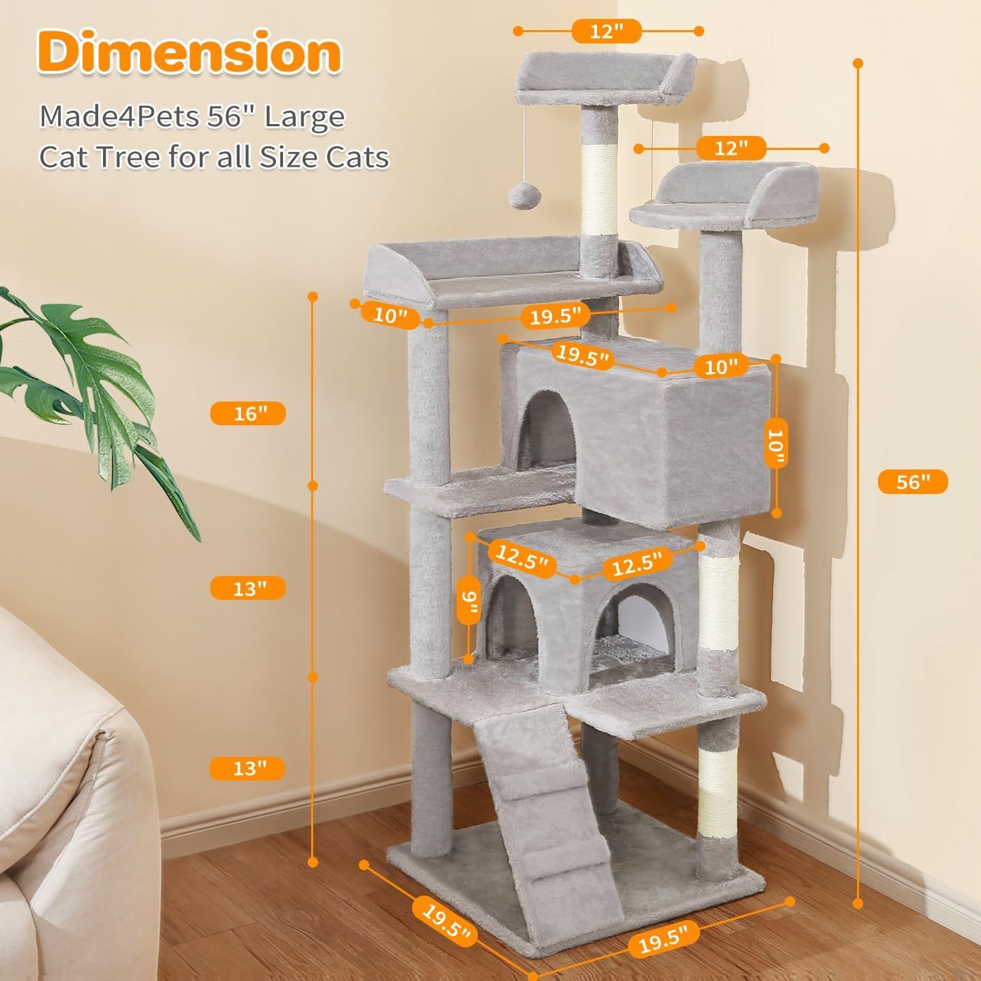 Indoor Cat Tree With Apartments Gray - PawSlow