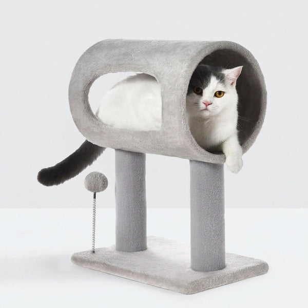 Indoor Cat Tree With Tunnel Bed Gray - PawSlow