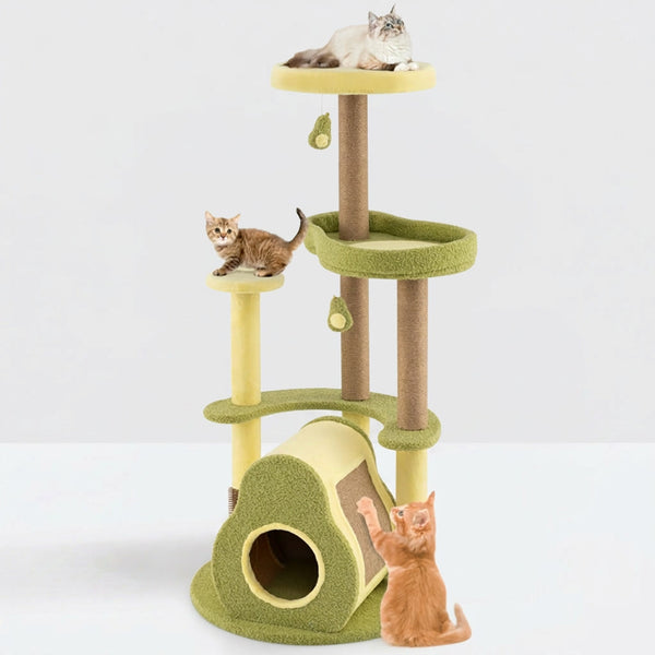 Avocado Cat Tree Tower With Condo Bed - PawSlow