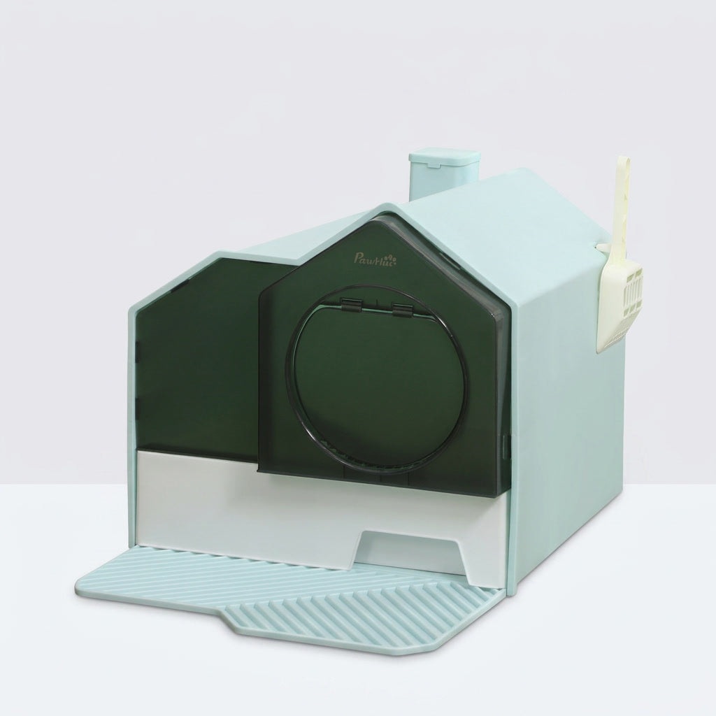 Hooded Cat Litter Box With Mat Blue - PawSlow