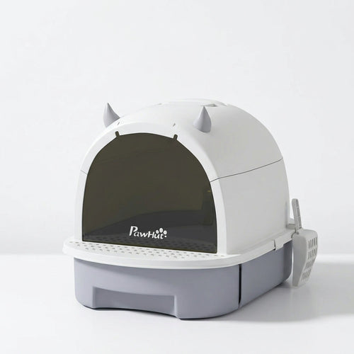 Covered Cat Litter Box With Lid Gray - PawSlow
