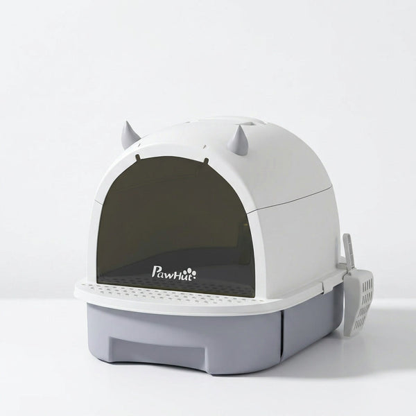 Covered Cat Litter Box With Lid Gray - PawSlow